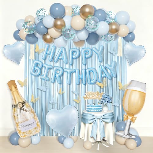Amandir Blue Birthday Decorations Set with Balloons & Cake Topper