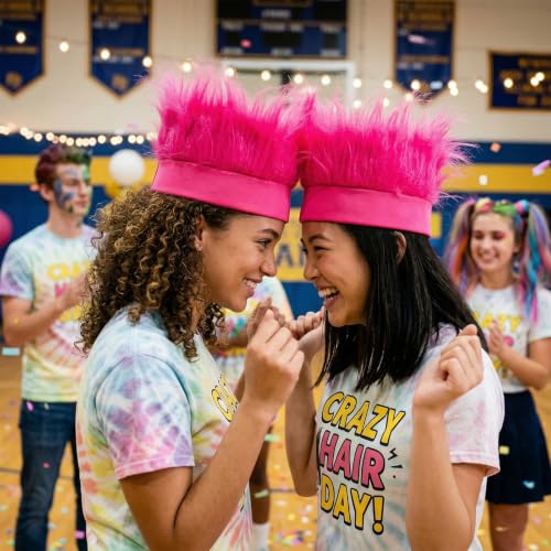 Hot Pink Hairy Headbands - 6pcs Funny Costume Accessories for Adults