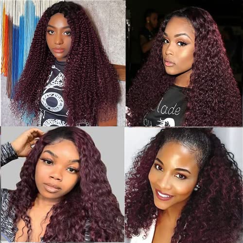 YOUNGHANN 1B/99J Kinky Curly Human Hair Bundles - 10, 12, 14 Inch Two Tone Black to Burgundy