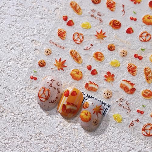 1 Sheets Autumn Nail Art Stickers Embossed Strawberry Cherry Maple