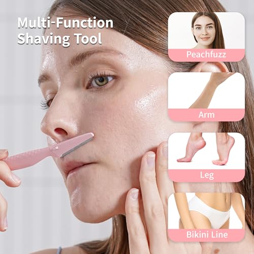 Tinkle Everglow Dermaplane Razor 3 Pack for Face & Eyebrows, Stainless Steel Safety Razors for Women, Peach Fuzz Removal & Exfoliation