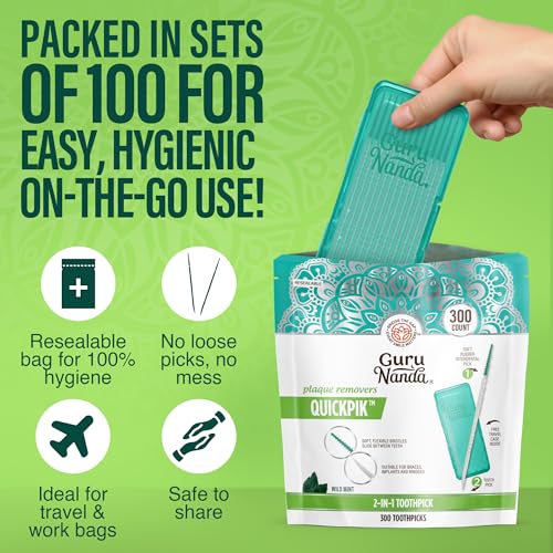 GuruNanda 2-in-1 QuickPik Toothpick & Interdental Pick, 300 Ct