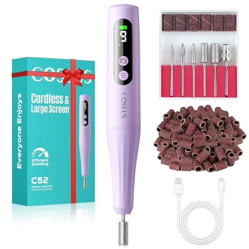 COSLUS C52 Purple Cordless Nail Drill with LED Display - Professional Manicure & Pedicure Kit