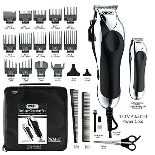 Wahl Clipper USA Deluxe Corded Chrome Pro, Complete Hair and Trimming Kit, Includes Corded Clipper, Cordless Battery Trimmer, and Styling Shears, for a Cut Every Time - Model 3029682