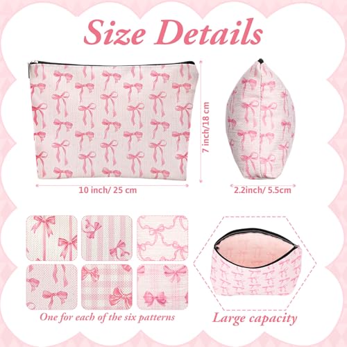 Kacctyen 6 Pcs Pink Bow Makeup Bags - Coquette Style Cosmetic Bags for Women (Bow Variation)
