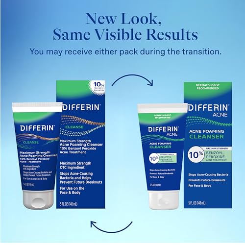 Differin Maximum Strength Acne Face Wash with 10% Benzoyl Peroxide, 5 oz