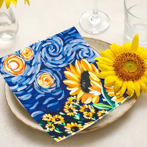 Whaline 50Pcs Sunflower Paper Napkins - Summer Starry Night Design