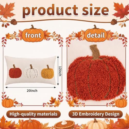 Boao Pumpkin Embroidery Pillow Cover 12x20 - Fall Decor