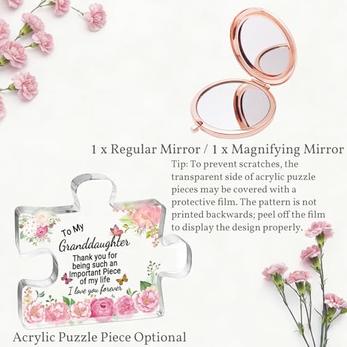 Colorful Rose Gold Compact Mirror for Granddaughter - Wedding, Graduation, Birthday Gift