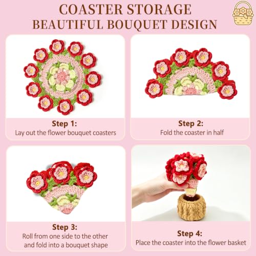 Handmade Crochet Peach Flower Coasters - Unique Gifts for Women