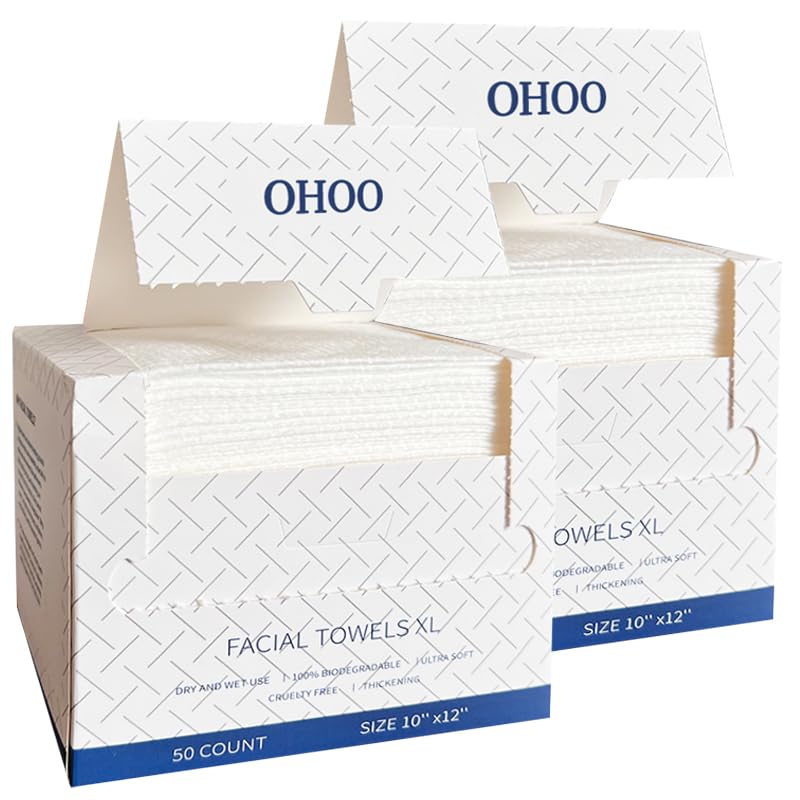 OHOO Disposable Face Towels 100 Count - Thick & Soft Makeup Remover