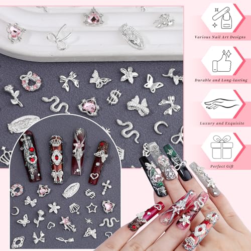 Silver Nail Charms 24 Styles 3D Religious & Decorative Nail Art Supplies