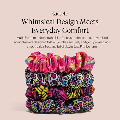 Kitsch Lisa Frank Rainbow Leopard Satin Scrunchies - 4 Pack