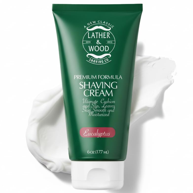 Lather & Wood Eucalyptus Shaving Cream for Men - 6oz Premium Smooth Lather