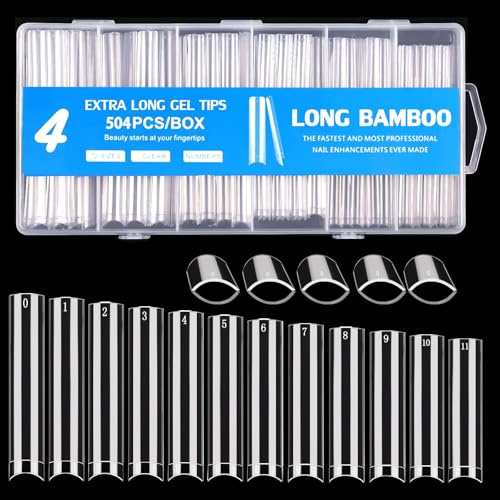 Dudjndjd 504 Pcs No C Curve Square Nail Tips with Box, XXXL Half Cover Clear Nails for Acrylic & Nail Art