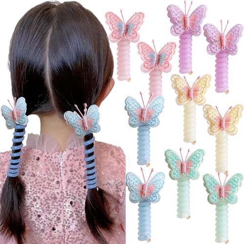 10 Pack Colorful Butterfly Spiral Hair Ties for Kids