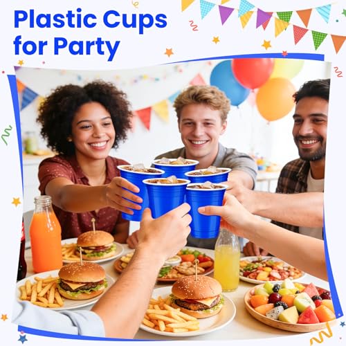 50 Dark Blue 12 oz Disposable Plastic Cups for Parties