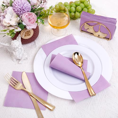FLOWERCAT 100-Count Purple Cocktail Napkins - 2-Ply Disposable 5" x 5"