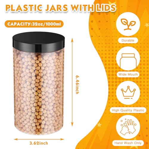 Patelai 32 oz Wide Mouth Plastic Jars with Airtight Lids - 4 Pack