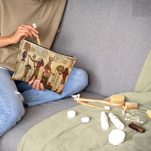 Egyptian Makeup Bag - Linen Cosmetic Travel Pouch with Hieroglyphs