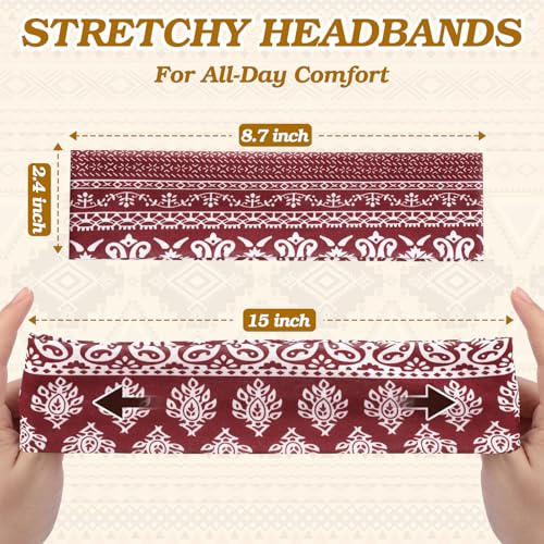 Yunaking 8pcs Boho Headbands Set for Women - Trendy Floral Tribal Style, Soft & Non-Slip, Perfect for Yoga, Summer & Gifts
