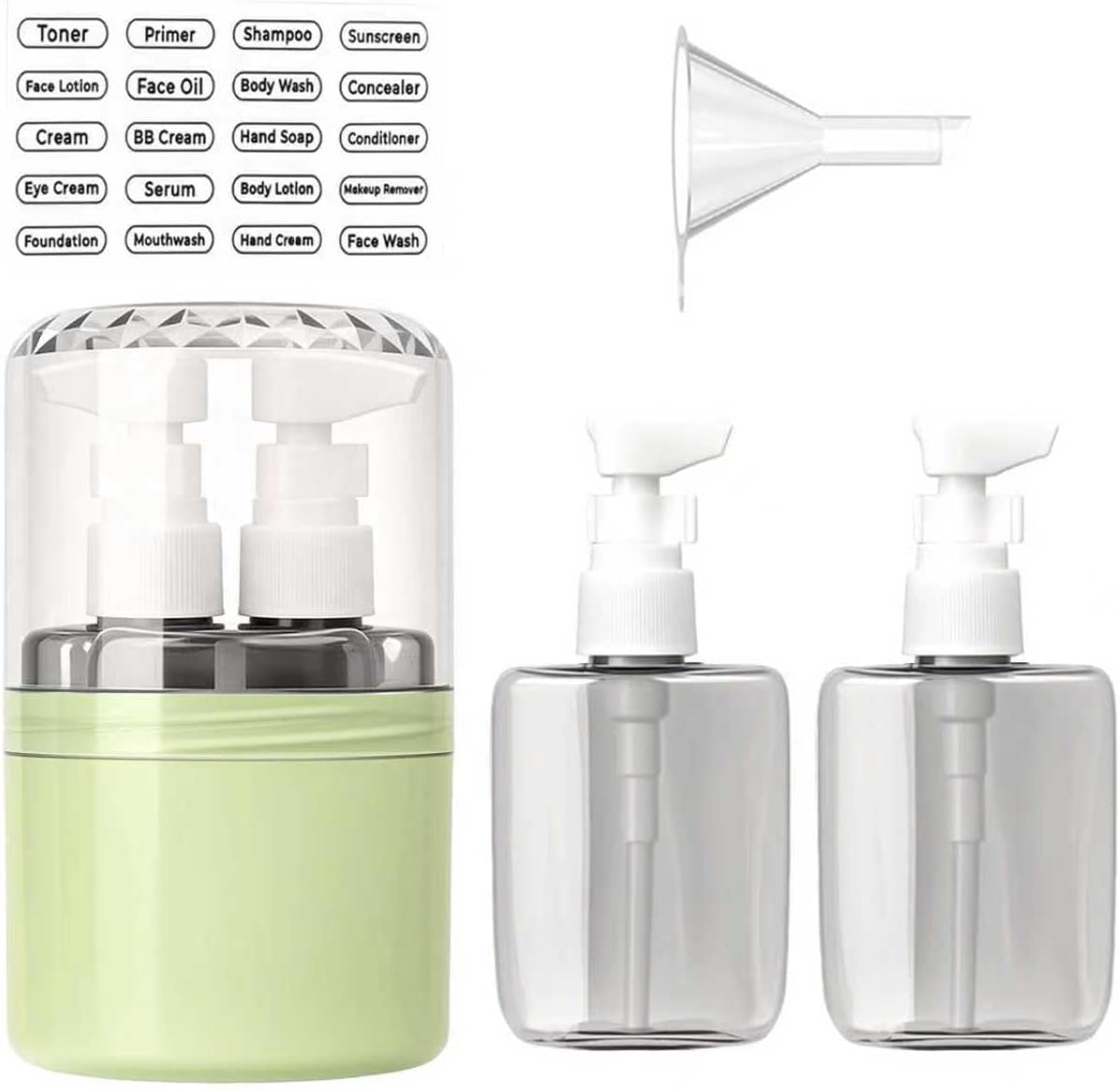 Travel Dispenser Bottle Set - 4 In 1 Refillable No Spill Design | Compact & Space Saving for Vacation or Business Trip (Pink)