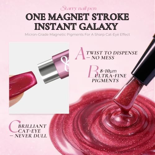 MLEN DIARY 1-Step Magnetic Cat Eye Nail Polish Pen Stellar Champagne - Long Lasting, Beginner Friendly, No Base or Top Coat Needed