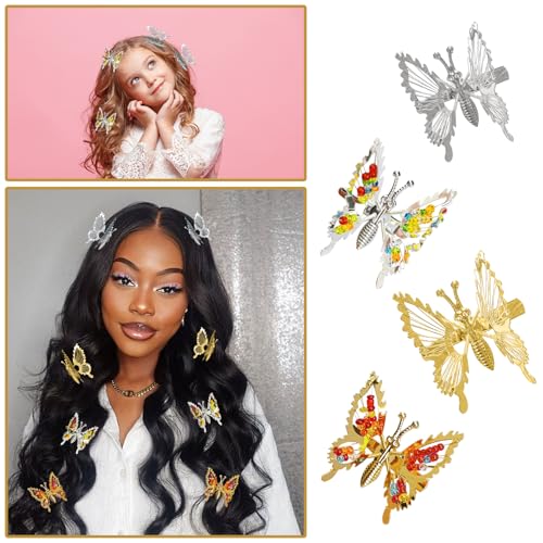 Butterfly Hair Clips Set - 8 Metal Barrettes with Moving Wings