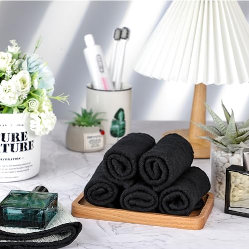 Tudomro 10 Pcs Double-Sided Exfoliating Washcloths, 10" x 10", Black