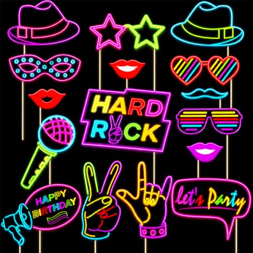 16 Pcs Neon Photo Booth Props for Birthday & Disco Parties