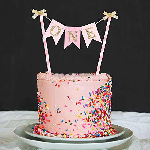 Pink and Gold Cake Topper for Baby Girl's 1st Birthday