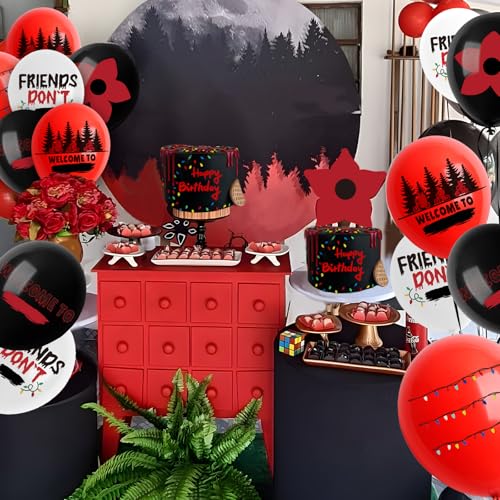 50 Pcs Black & Red Stranger Themed Balloons - 12 Inch Latex Party Decorations