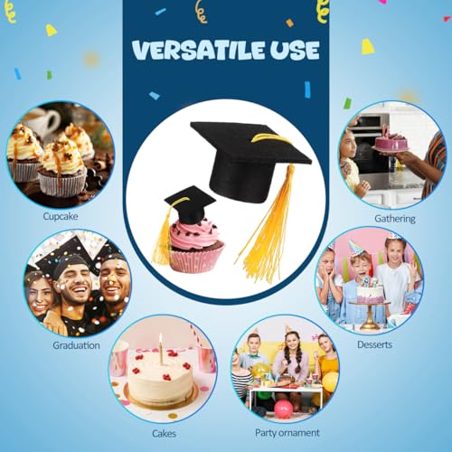 Mini Graduation Caps with Yellow Tassels - 10 Pack for Cake & Party Decor