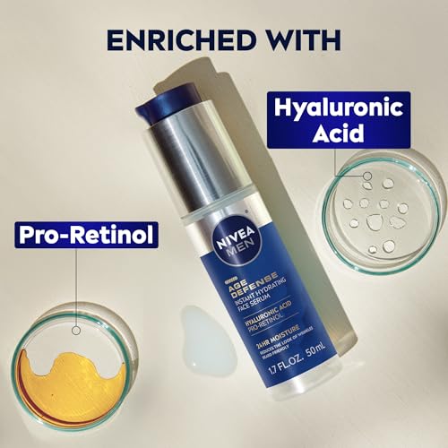 NIVEA MEN Age Defense Hydrating Face Serum with Pro-Retinol & Hyaluronic Acid - 1.7 Fl Oz