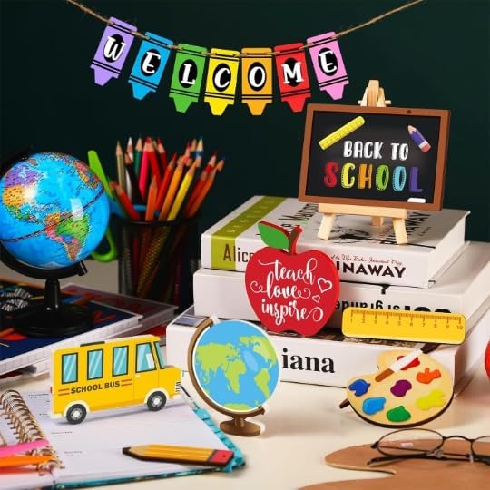 14-Piece Back to School Wooden Tiered Tray Decor Set