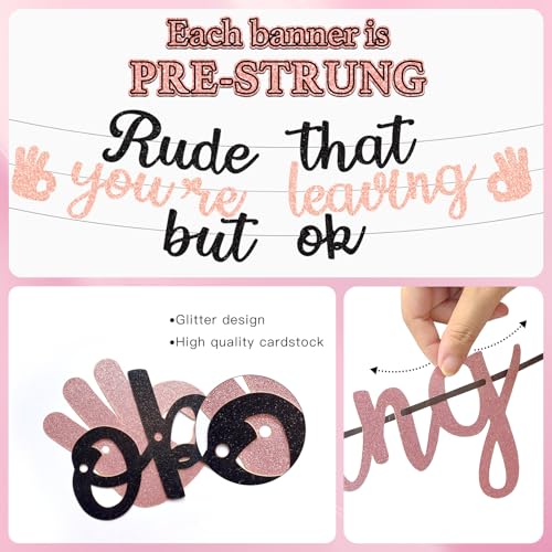 Pre-Strung Rose Gold Glitter Goodbye Banner for Farewell Parties