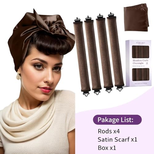 Heatless Curls Overnight Hair Curlers - 4 Velvet Rollers with Satin Wrap