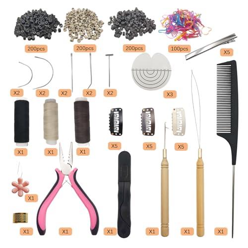 Complete Hair Extensions Tool Kit with Micro Ring Beads & Pliers
