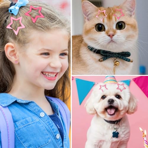15 Pink Star Hair Clips - Y2K Snap Barrettes for Girls & Women