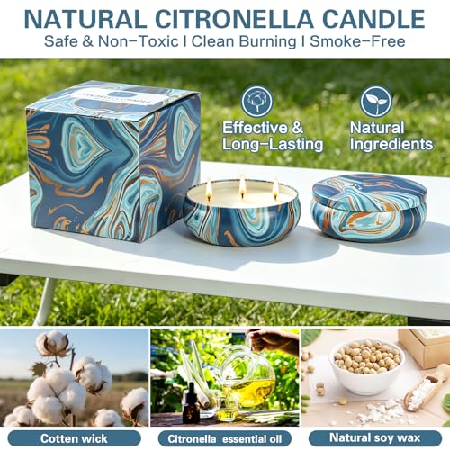 Citronella Candles for Outdoor Use - 12oz 3-Wick Soy Wax, 2 Pack