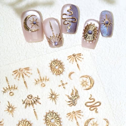 5D Gold Moon & Star Nail Stickers for DIY Nail Art