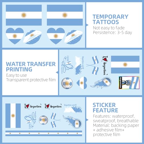 Argentina Flag Temporary Face Tattoos - 16 Sheets for 2026 Events