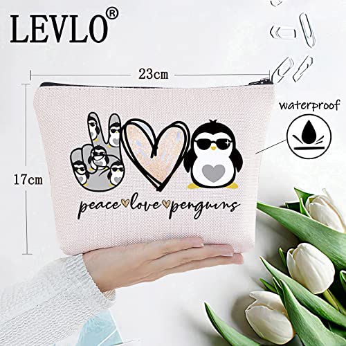 LEVLO Peace Love Penguins Makeup Bag - Funny Animal Lover Cosmetic Pouch