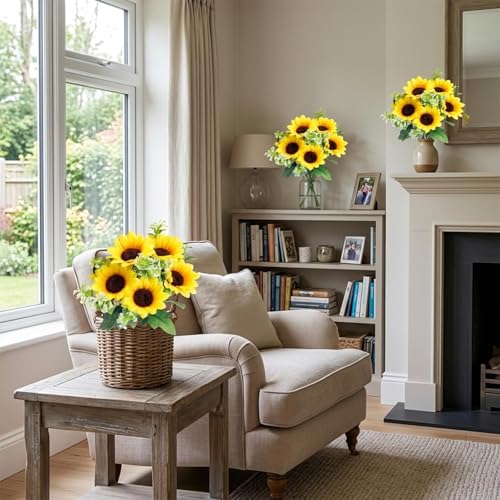 12-Inch Artificial Sunflower Bouquets - Set of 3 Realistic Flowers