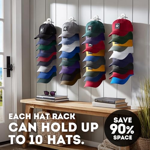 Hat Organizer Wall Hooks - 2 Pack for Up to 20 Hats