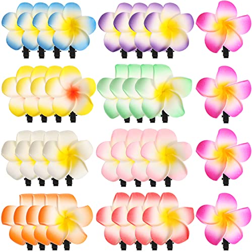 WILLBOND 36 Pcs Hawaiian Flower Hair Clips - Faux Plumeria Pins for Weddings & Luau Parties
