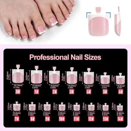 Plauva 300pcs Pink White French Toe Nail Tips Short Soft Gel Press-On Toenails DIY