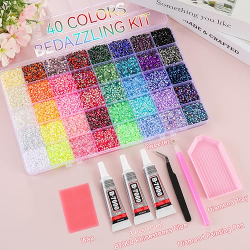 34000 Pcs 40-Color Resin Rhinestone Bedazzling Kit with B7000 Glue