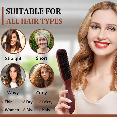 2-Pack Boar Bristle Hair Brushes for Men & Women - Smoothing & Teasing