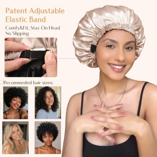 YANIBEST Adjustable Satin Bonnet - Reversible Silk-Feel Hair Wrap, Champagne